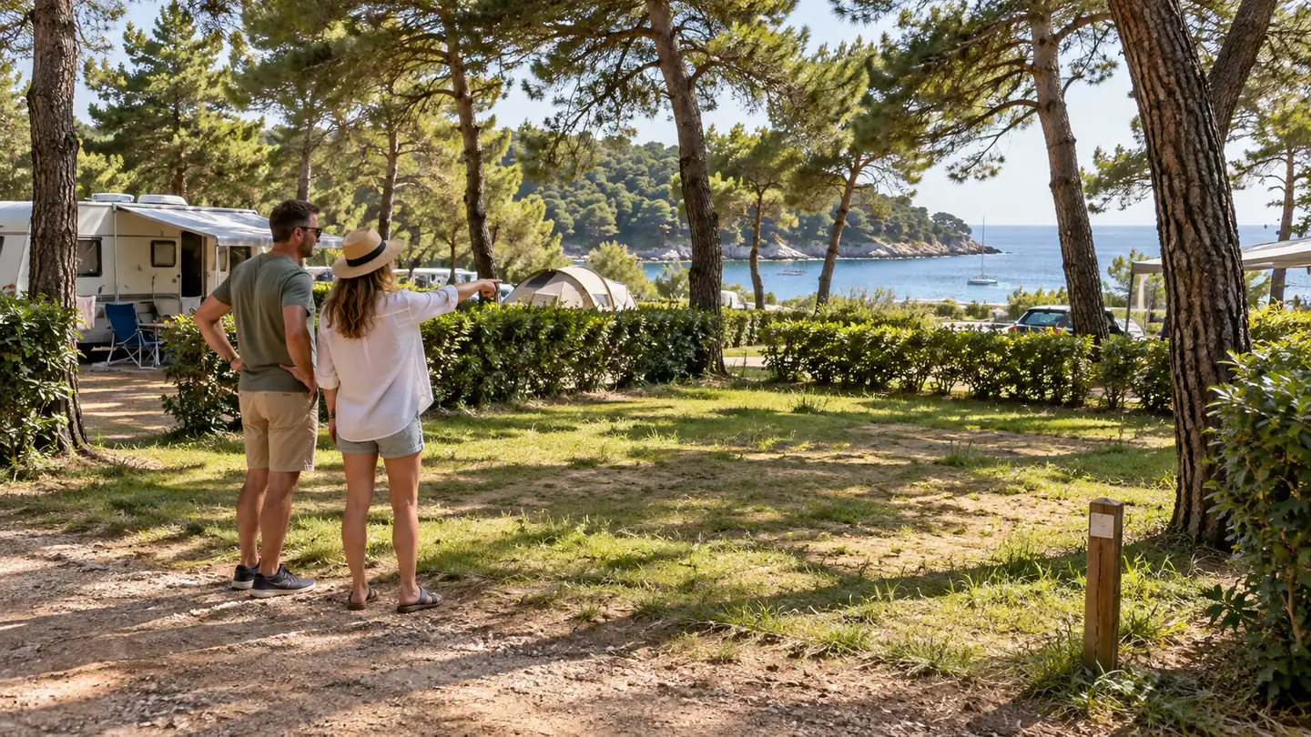 Par bira praznu parcelu u borovoj šumi uz more.